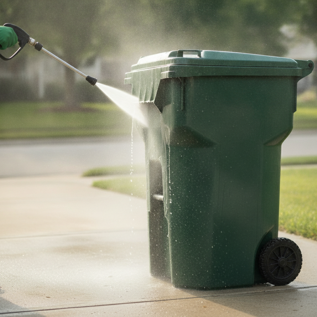 Trash Bin  pressure washing no peoples faces just hand