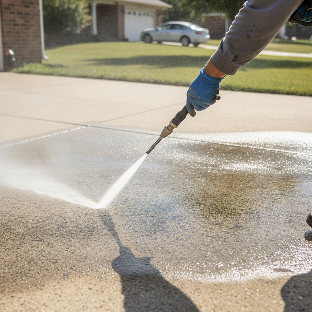 Driveway pressure washing no peoples faces just hand