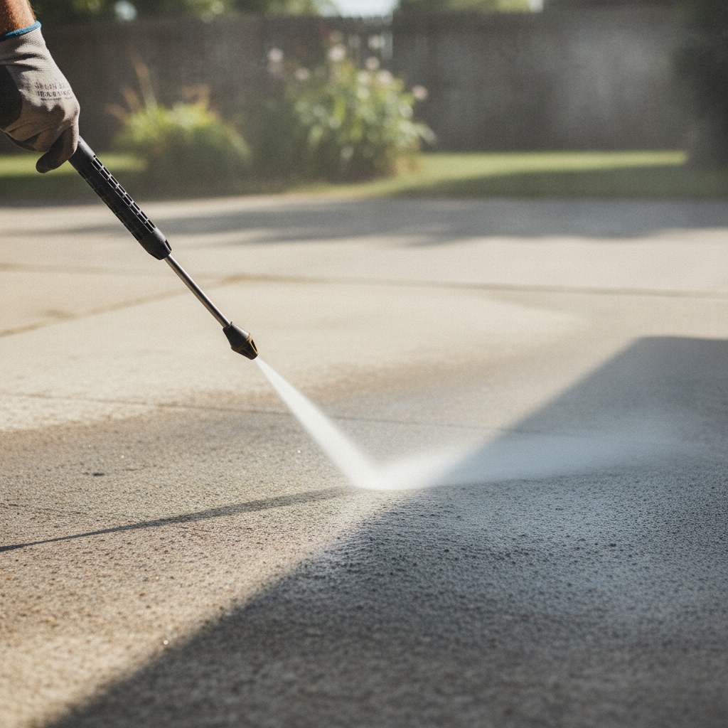 Concrete pressure washing no peoples faces just hand